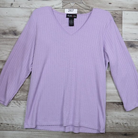 Style & Co* Women's Long Sleeve Pull Over‎ V-Neck Sweater/Blouse Size XL Violet - Picture 1 of 7